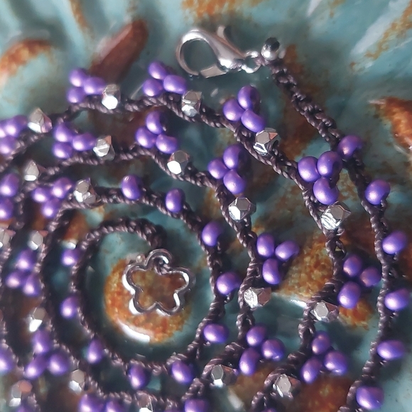 Bohemian Crochet Necklace, Purple Brown & Silver Handcrafted by Rust Be… - Picture 9 of 12